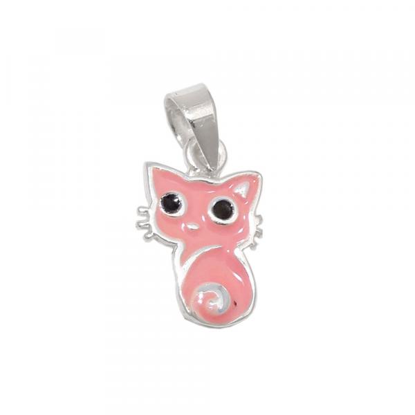 Anhänger 11x8mm Katze rosa schwarz lackiert Silber 925 Anhänger 11x8mm Katze rosa schwarz lackiert Silber 925
