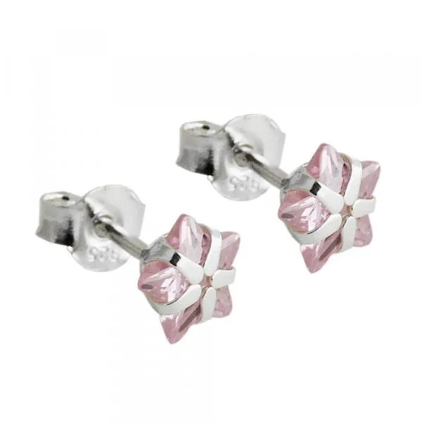 Ohrstecker Ohrring 6mm Stern Zirkonia rosa Silber 925