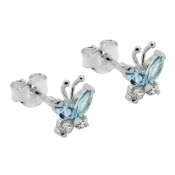 Ohrstecker Ohrring 7x6mm Schmetterling Zirkonia weiß und synthetischer Aquamarin Silber 925