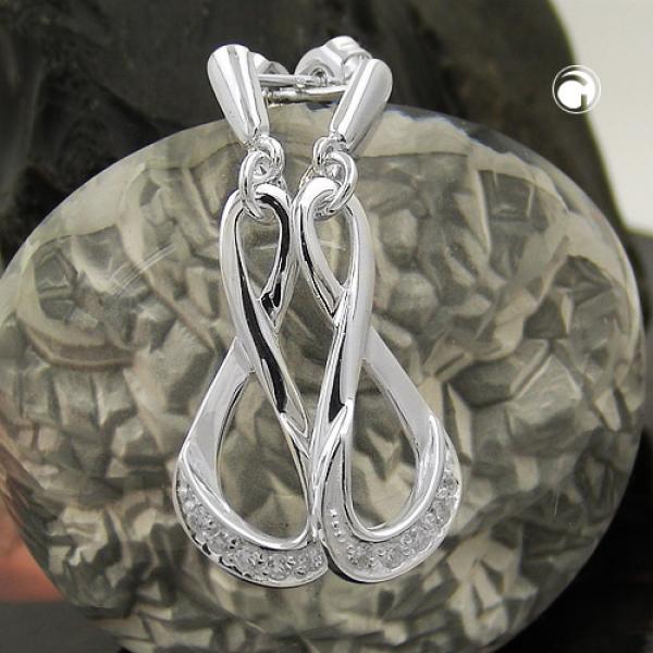 Ohrstecker Ohrring 36x10mm glänzend mit Zirkonias Silber 925 Ohrstecker Ohrring 36x10mm glänzend mit Zirkonias Silber 925