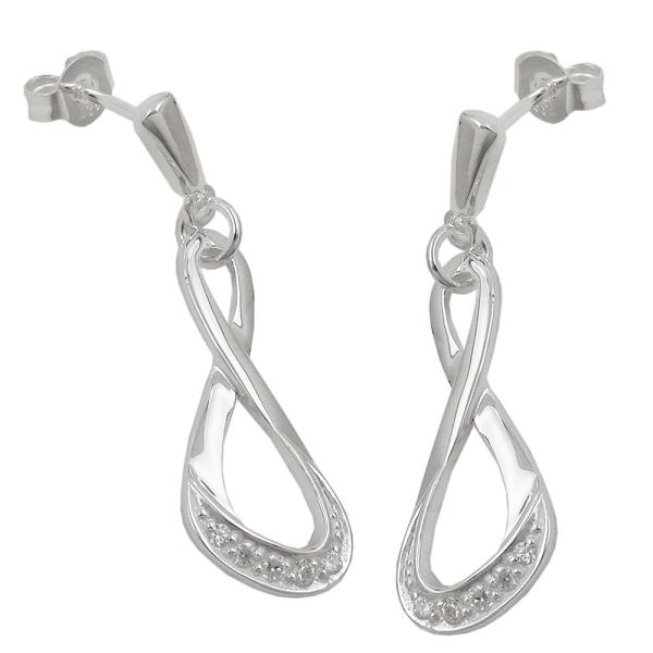 Ohrstecker Ohrring 36x10mm glänzend mit Zirkonias Silber 925 Ohrstecker Ohrring 36x10mm glänzend mit Zirkonias Silber 925