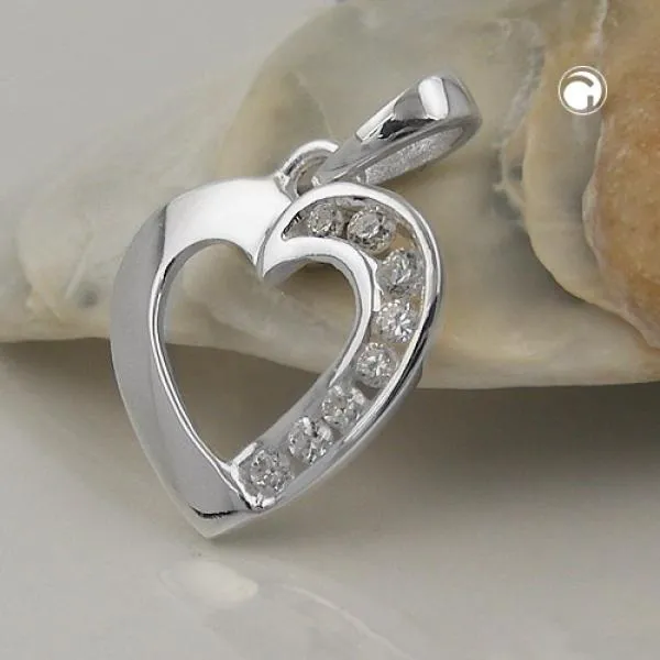 Anhänger 14x14mm Herz mit Zirkonias glänzend Silber 925 Anhänger 14x14mm Herz mit Zirkonias glänzend Silber 925