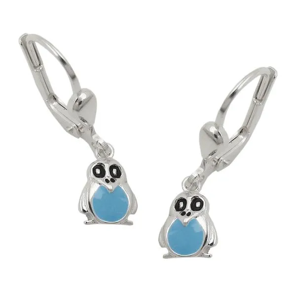 Ohrbrisur Ohrhänger Ohrringe 22x6mm Pinguin hellblau lackiert Silber 925 Ohrbrisur Ohrhänger Ohrringe 22x6mm Pinguin hellblau lackiert Silber 925
