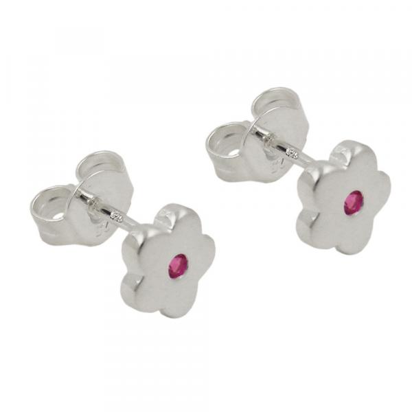 Ohrstecker Ohrring 6mm Kinderohrring Blume mit synthetischem Rubin pink farbig Silber 925