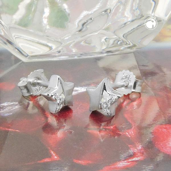 Ohrstecker Ohrring 6mm Stern mit Zirkonia teilmatt Silber 925 Ohrstecker Ohrring 6mm Stern mit Zirkonia teilmatt Silber 925