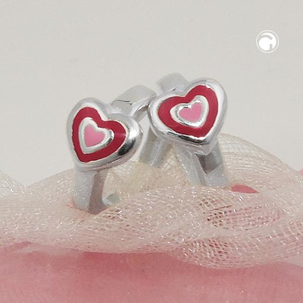 Creole 12x2mm Klappscharnier Herz zweifarbig pink-lackiert Silber 925 Creole 12x2mm Klappscharnier Herz zweifarbig pink-lackiert Silber 925
