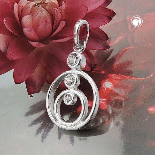 Anhänger 17x13mm 2 Ringe mit 3 Zirkonias Silber 925 Anhänger 17x13mm 2 Ringe mit 3 Zirkonias Silber 925