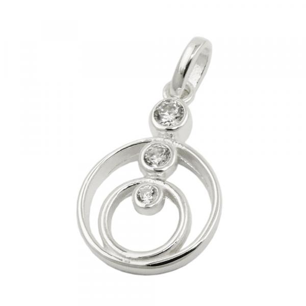 Anhänger 17x13mm 2 Ringe mit 3 Zirkonias Silber 925 Anhänger 17x13mm 2 Ringe mit 3 Zirkonias Silber 925
