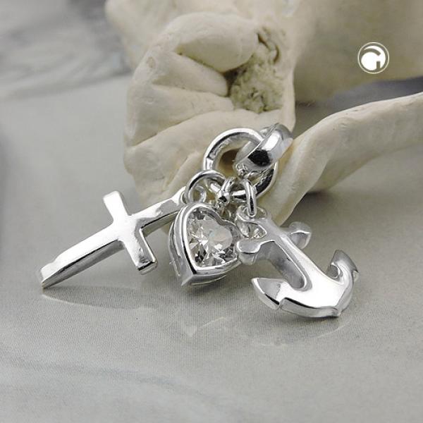 Anhänger ca. 23mm Glaube-Liebe-Hoffnung mit Zirkonia Silber 925 Anhänger ca. 23mm Glaube-Liebe-Hoffnung mit Zirkonia Silber 925