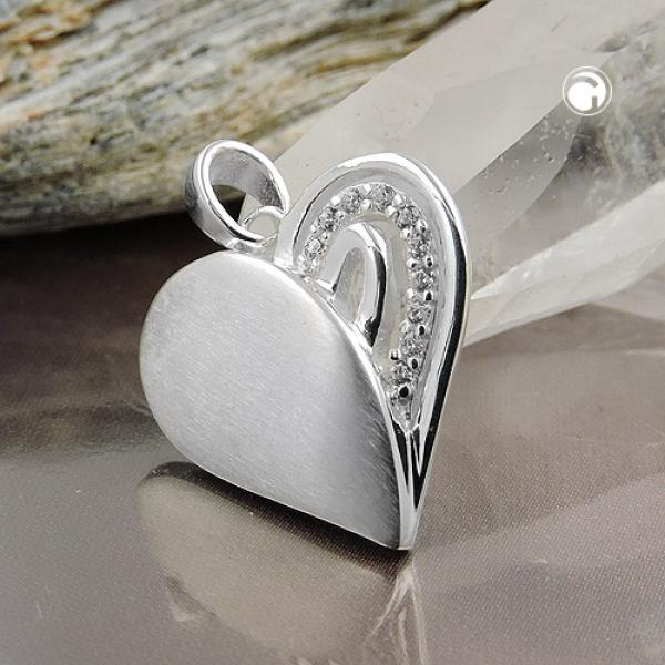 Anhänger 16x16mm Herz mit Zirkonias matt-glänzend Silber 925 Anhänger 16x16mm Herz mit Zirkonias matt-glänzend Silber 925