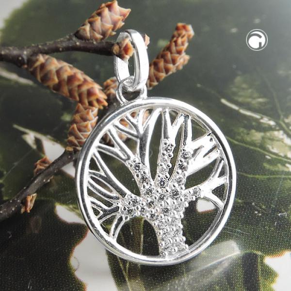 Anhänger 15mm Baum des Lebens mit Zirkonias Silber 925 Anhänger 15mm Baum des Lebens mit Zirkonias Silber 925