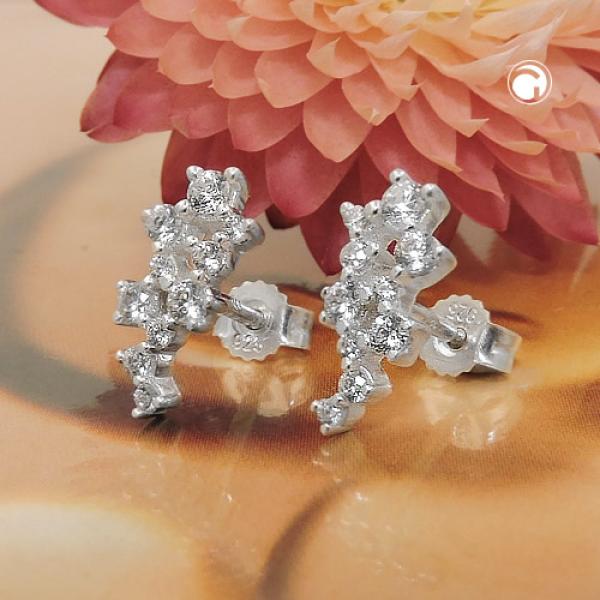 Ohrstecker Ohrring 13x6mm Blume mit Zirkonias Silber 925 Ohrstecker Ohrring 13x6mm Blume mit Zirkonias Silber 925
