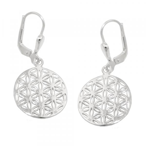 Ohrbrisur Ohrhänger Ohrringe 32x16mm Blume des Lebens glänzend Silber 925 Ohrbrisur Ohrhänger Ohrringe 32x16mm Blume des Lebens glänzend Silber 925