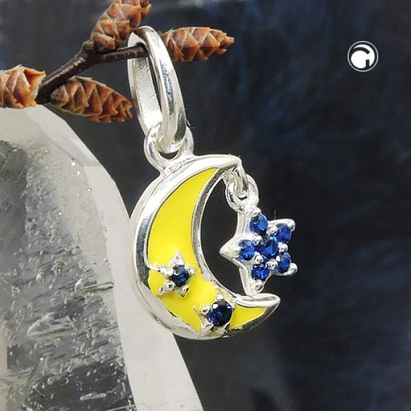 Anhänger 11x11mm Mond mit Stern Zirkonia Silber 925 Anhänger 11x11mm Mond mit Stern Zirkonia Silber 925