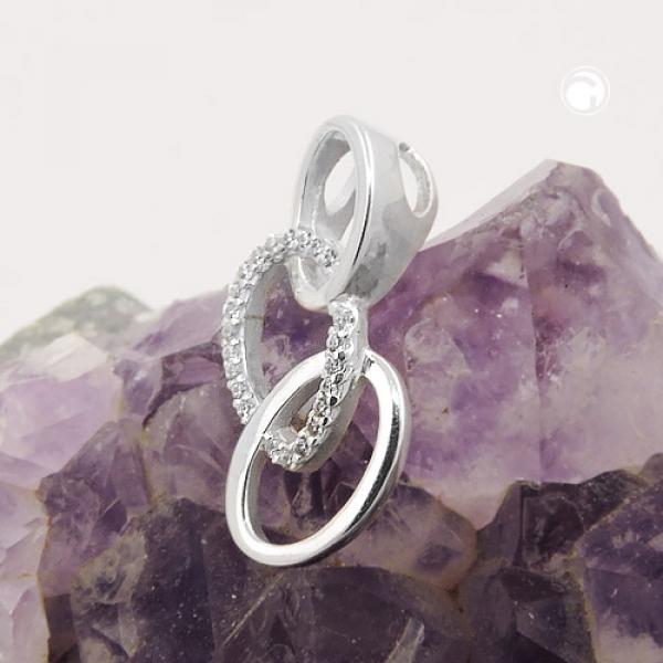 Anhänger 21x10mm mit 3 Ellipsen und Zirkonias Silber 925 Anhänger 21x10mm mit 3 Ellipsen und Zirkonias Silber 925