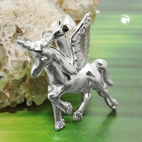 Anhänger 18x15mm Pferd mit einem Horn und Flügeln Zirkonia Silber 925 Anhänger 18x15mm Pferd mit einem Horn und Flügeln Zirkonia Silber 925