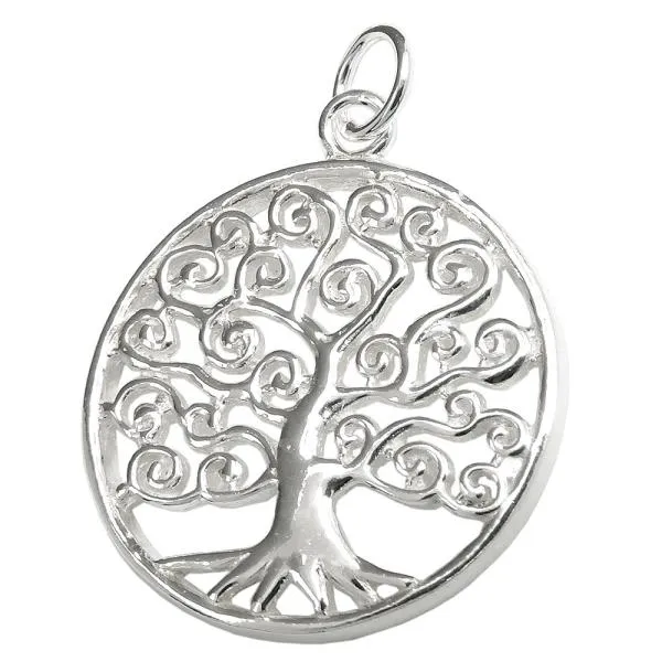 Anhänger 23mm Lebensbaum glänzend Blätter verschnörkelt Silber 925 Anhänger 23mm Lebensbaum glänzend Blätter verschnörkelt Silber 925