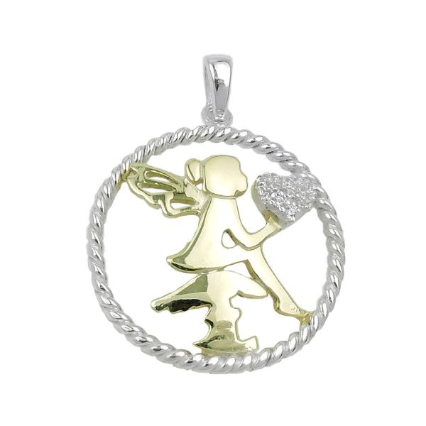 Anhänger 21mm Elfe bicolor mit Herz aus Zirkonias Silber 925 Anhänger 21mm Elfe bicolor mit Herz aus Zirkonias Silber 925