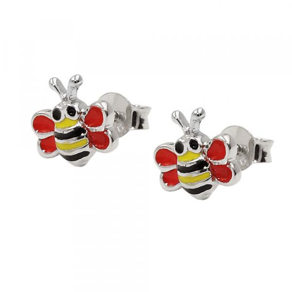 Ohrstecker Ohrring 8x8mm Bienen rot-gelb-schwarz-emailliert Silber 925 Ohrstecker Ohrring 8x8mm Bienen rot-gelb-schwarz-emailliert Silber 925