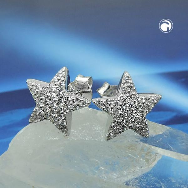 Ohrstecker Ohrring 10x10mm Stern Zirkonias weiß rhodiniert Silber 925 Ohrstecker Ohrring 10x10mm Stern Zirkonias weiß rhodiniert Silber 925