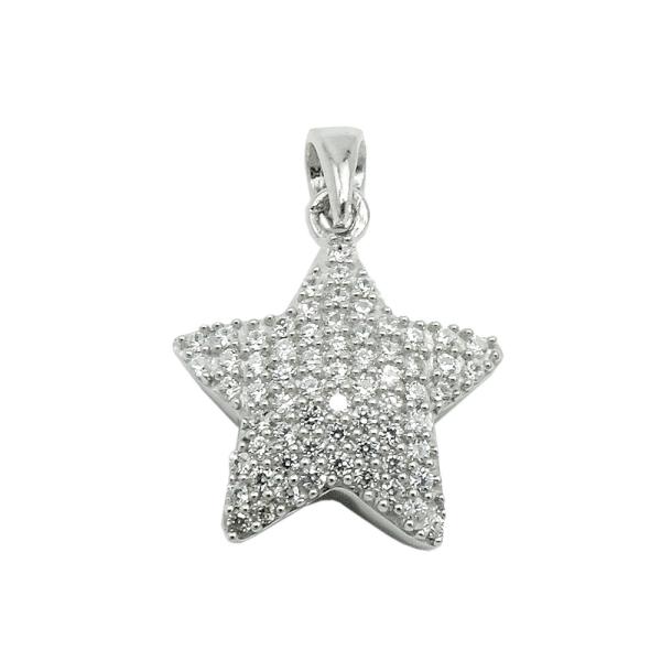 Anhänger 13x13mm Stern mit vielen Zirkonias rhodiniert Silber 925 Anhänger 13x13mm Stern mit vielen Zirkonias rhodiniert Silber 925