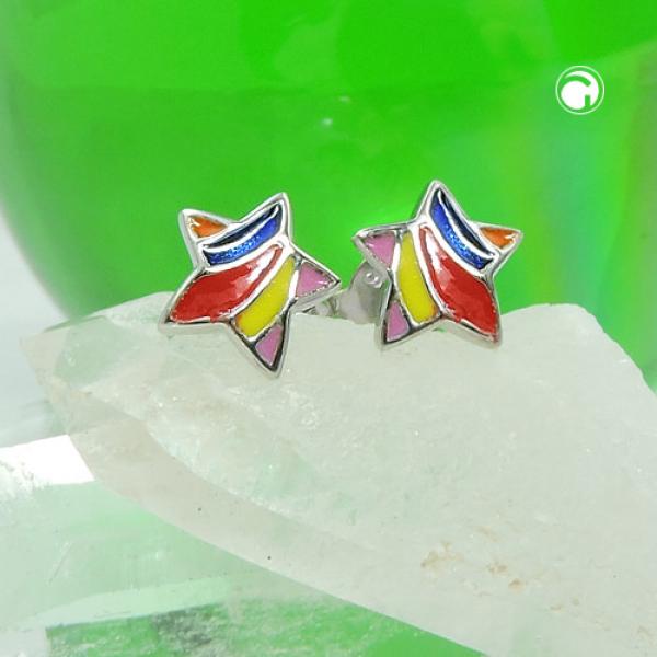 Ohrstecker Ohrring 7x7mm Stern farbig emailliert Silber 925 Ohrstecker Ohrring 7x7mm Stern farbig emailliert Silber 925