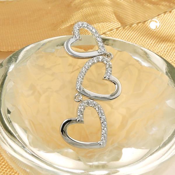 Anhänger 42x13mm Herzen mit Zirkonias glänzend rhodiniert Silber 925 Anhänger 42x13mm Herzen mit Zirkonias glänzend rhodiniert Silber 925