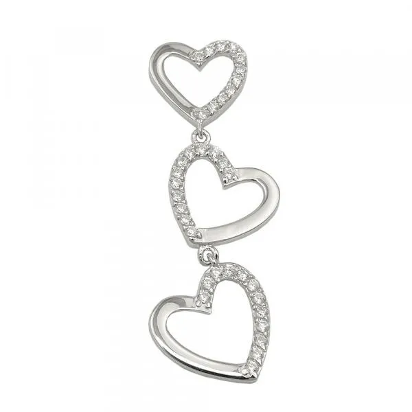 Anhänger 42x13mm Herzen mit Zirkonias glänzend rhodiniert Silber 925 Anhänger 42x13mm Herzen mit Zirkonias glänzend rhodiniert Silber 925