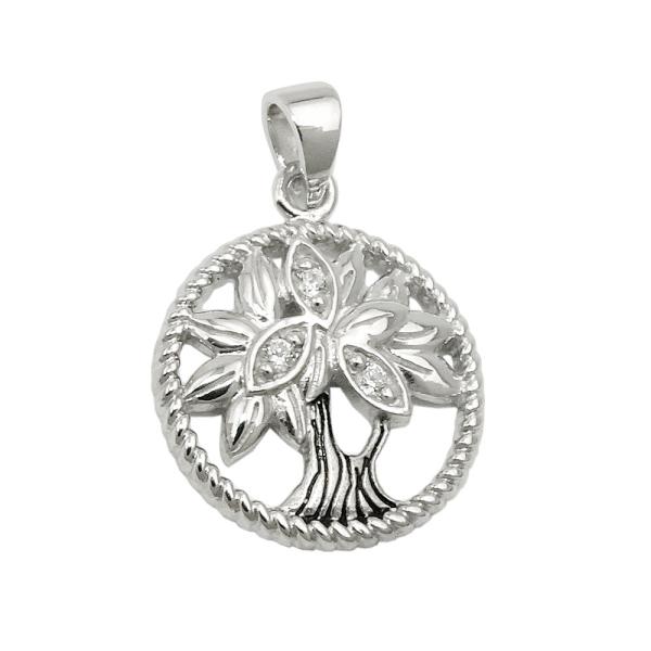 Anhänger 15mm Lebensbaum mit Zirkonias glänzend rhodiniert geschwärzt Silber 925 Anhänger 15mm Lebensbaum mit Zirkonias glänzend rhodiniert geschwärzt Silber 925