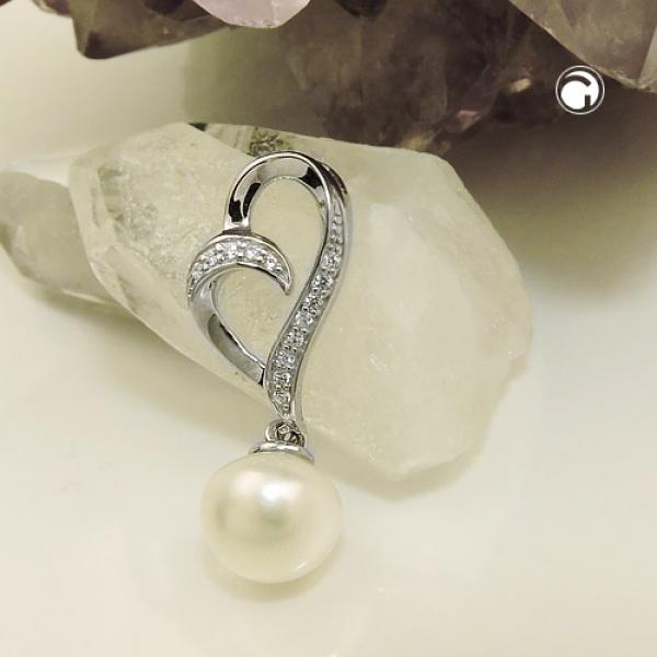 Anhänger 27x11mm Zuchtperle mit Zirkonias glänzend rhodiniert Silber 925 Anhänger 27x11mm Zuchtperle mit Zirkonias glänzend rhodiniert Silber 925