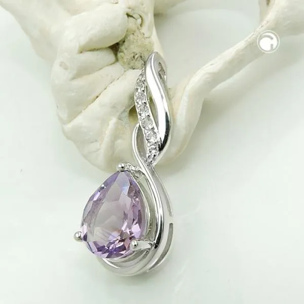Anhänger 27x10mm Amethyst mit Zirkonias glänzend rhodiniert Silber 925 Anhänger 27x10mm Amethyst mit Zirkonias glänzend rhodiniert Silber 925