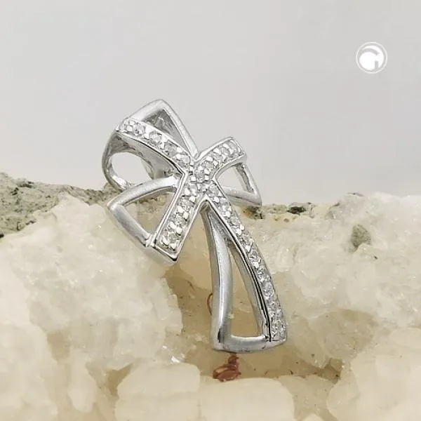 Anhänger 20x14mm Kreuz mit Zirkonias rhodiniert Silber 925 Anhänger 20x14mm Kreuz mit Zirkonias rhodiniert Silber 925
