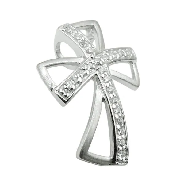 Anhänger 20x14mm Kreuz mit Zirkonias rhodiniert Silber 925 Anhänger 20x14mm Kreuz mit Zirkonias rhodiniert Silber 925