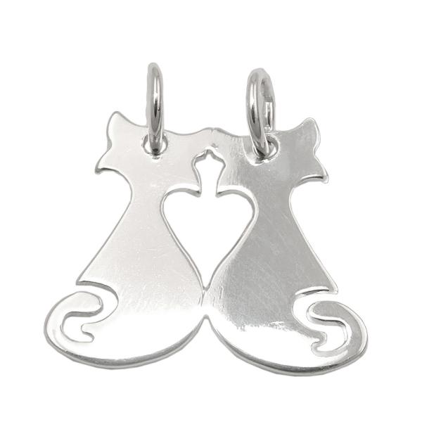 Anhänger 18x21mm Doppel Katzen glänzend Silber 925 Anhänger 18x21mm Doppel Katzen glänzend Silber 925