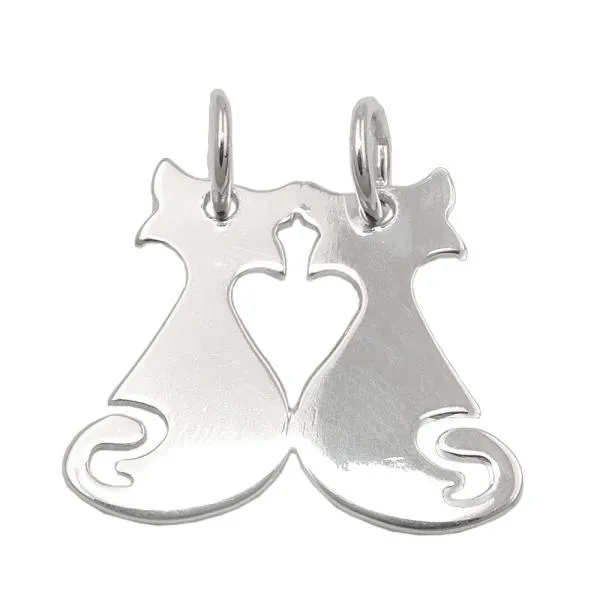 Anhänger 18x21mm Doppel Katzen glänzend Silber 925 Anhänger 18x21mm Doppel Katzen glänzend Silber 925