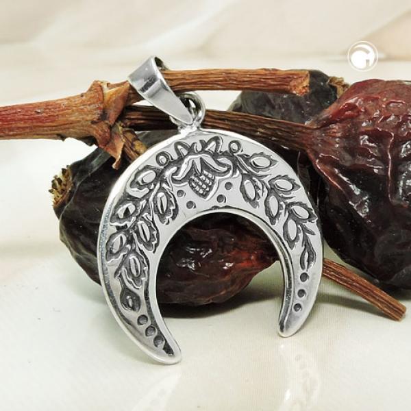 Anhänger 17x18mm Mondsichel mit Blumen geschwärzt Silber 925 Anhänger 17x18mm Mondsichel mit Blumen geschwärzt Silber 925