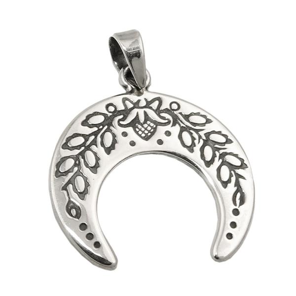 Anhänger 17x18mm Mondsichel mit Blumen geschwärzt Silber 925 Anhänger 17x18mm Mondsichel mit Blumen geschwärzt Silber 925