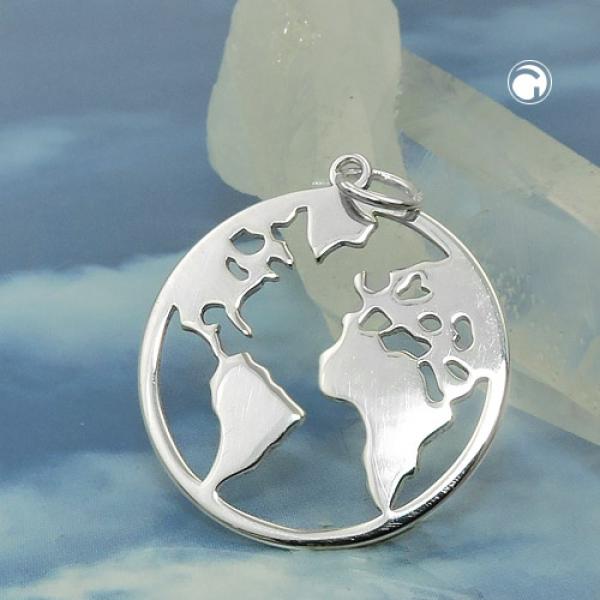 Anhänger 20mm Weltatlas glänzend Silber 925 Anhänger 20mm Weltatlas glänzend Silber 925