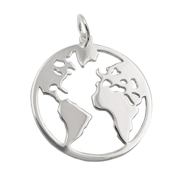 Anhänger 20mm Weltatlas glänzend Silber 925 Anhänger 20mm Weltatlas glänzend Silber 925
