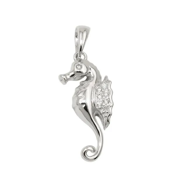 Anhänger 22x10mm Seepferdchen mit Zirkonias glänzend rhodiniert Silber 925 Anhänger 22x10mm Seepferdchen mit Zirkonias glänzend rhodiniert Silber 925