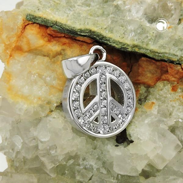 Anhänger 14,5x12x3mm Peace-Zeichen mit Zirkonias rhodiniert Silber 925 Anhänger 14,5x12x3mm Peace-Zeichen mit Zirkonias rhodiniert Silber 925