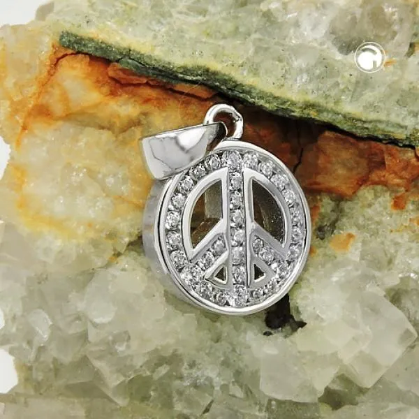 Anhänger 14,5x12x3mm Peace-Zeichen mit Zirkonias rhodiniert Silber 925 Anhänger 14,5x12x3mm Peace-Zeichen mit Zirkonias rhodiniert Silber 925