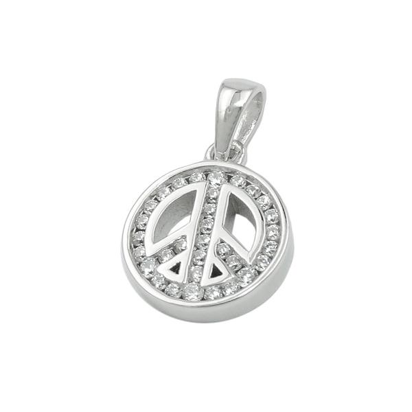 Anhänger 14,5x12x3mm Peace-Zeichen mit Zirkonias rhodiniert Silber 925 Anhänger 14,5x12x3mm Peace-Zeichen mit Zirkonias rhodiniert Silber 925