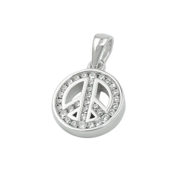 Anhänger 14,5x12x3mm Peace-Zeichen mit Zirkonias rhodiniert Silber 925 Anhänger 14,5x12x3mm Peace-Zeichen mit Zirkonias rhodiniert Silber 925