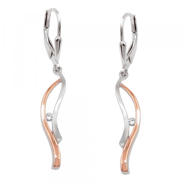 Ohrbrisur Ohrhänger Ohrringe 45x6mm Zirkonia bicolor rosé-vergoldet Silber 925
