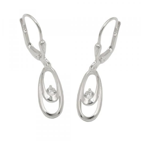 Ohrbrisur Ohrhänger Ohrringe 30x6mm Doppel-Oval glänzend mit Zirkonia weiß Silber 925