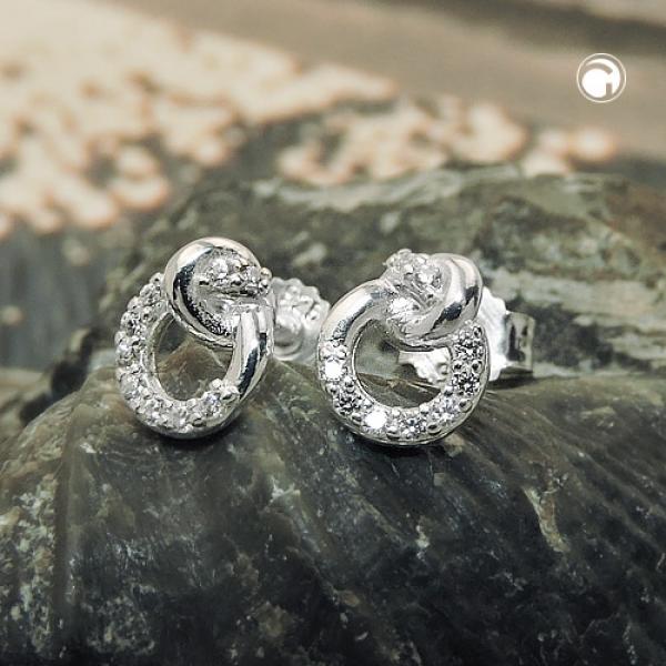 Ohrstecker Ohrringe 7x6mm kleiner Kreis mit Knoten und Zirkonias Silber 925 Ohrstecker Ohrringe 7x6mm kleiner Kreis mit Knoten und Zirkonias Silber 925