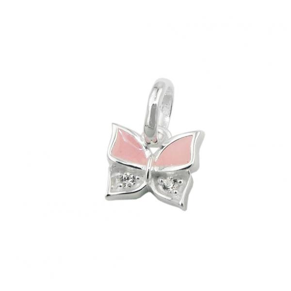 Anhänger 7x8mm Schmetterling rosa lackiert mit Zirkonia Silber 925 Anhänger 7x8mm Schmetterling rosa lackiert mit Zirkonia Silber 925