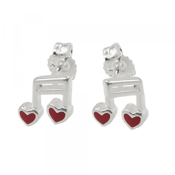 Ohrstecker Ohrringe 6x7mm Musiknote Doppelnoten mit Herz rot Silber 925 Ohrstecker Ohrringe 6x7mm Musiknote Doppelnoten mit Herz rot Silber 925