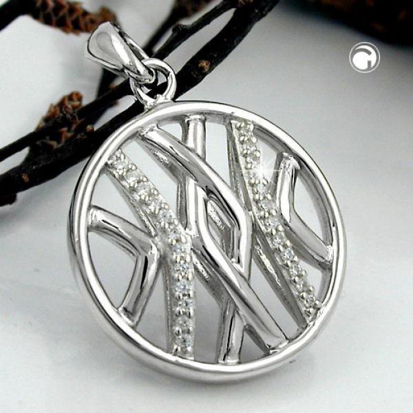 Anhänger 19mm rund mit Zirkonias glänzend rhodiniert Silber 925 Anhänger 19mm rund mit Zirkonias glänzend rhodiniert Silber 925